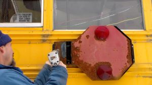 Skoolie conversion removing stop signs