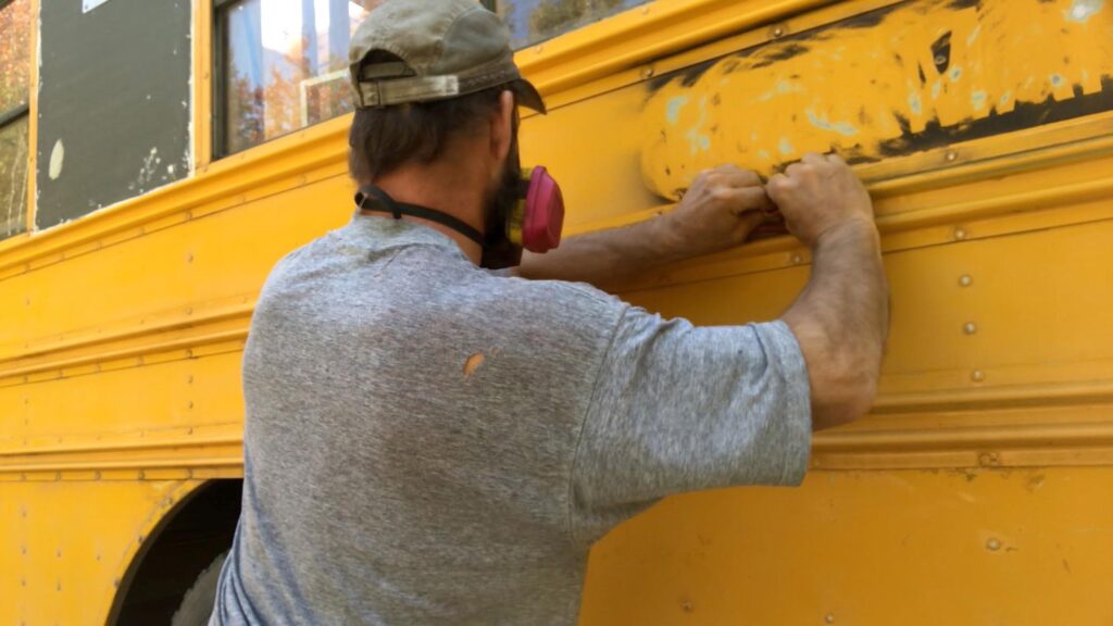 sanding for skoolie paint