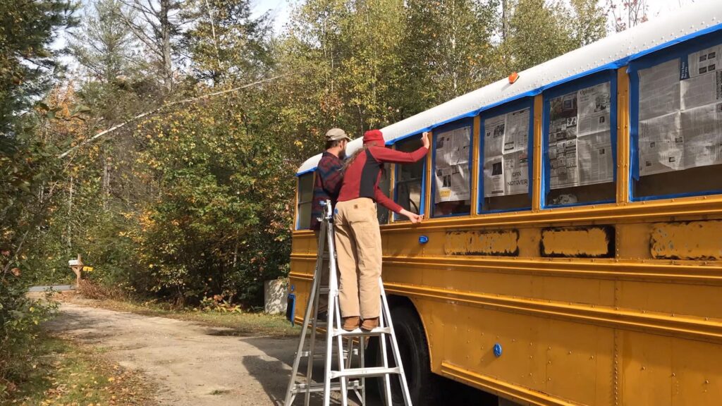 masking skoolie windows for paint
